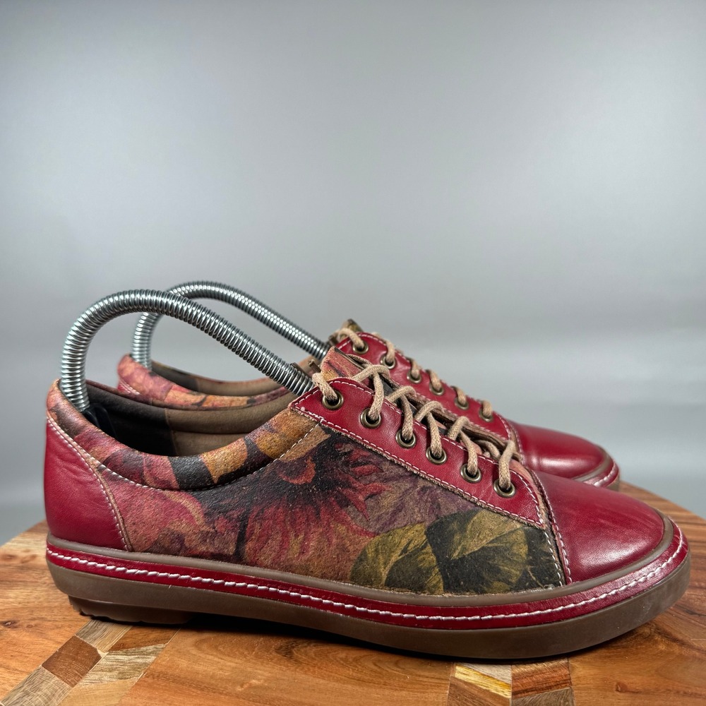 L'Artiste by Spring Step Abbie-Rose Red Floral Leather Lace Up Sneakers EU 38